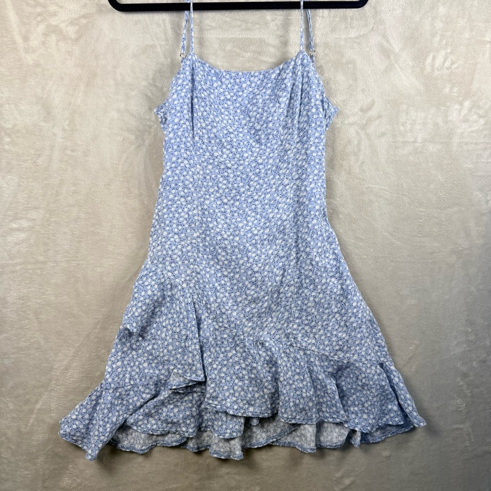 Princess Polly Blue Floral Ruffle Mini Dress Tie Back Cottagecore Womens US 4